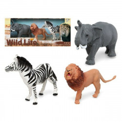 set animaux sauvages zèbre eléphant lion 28 x 12 cm 3 unités 3 pcs