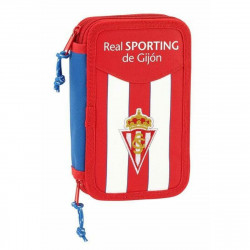 double pencil case real sporting de gijón white red 12.5 x 19.5 x 4 cm 28 pieces