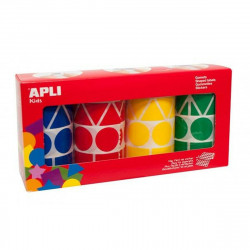 etiquetas apli gomets amarelo azul vermelho verde rolo formas geométricas 4 peças