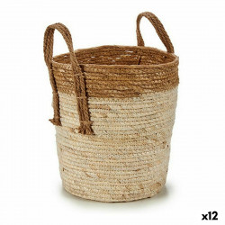 planter with handles natural brown straw 23 x 30 x 22 cm 12 units