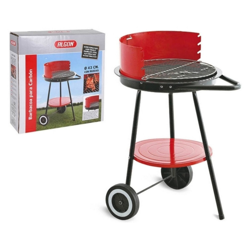 coal barbecue with wheels algon black red 43 cm enamelled steel