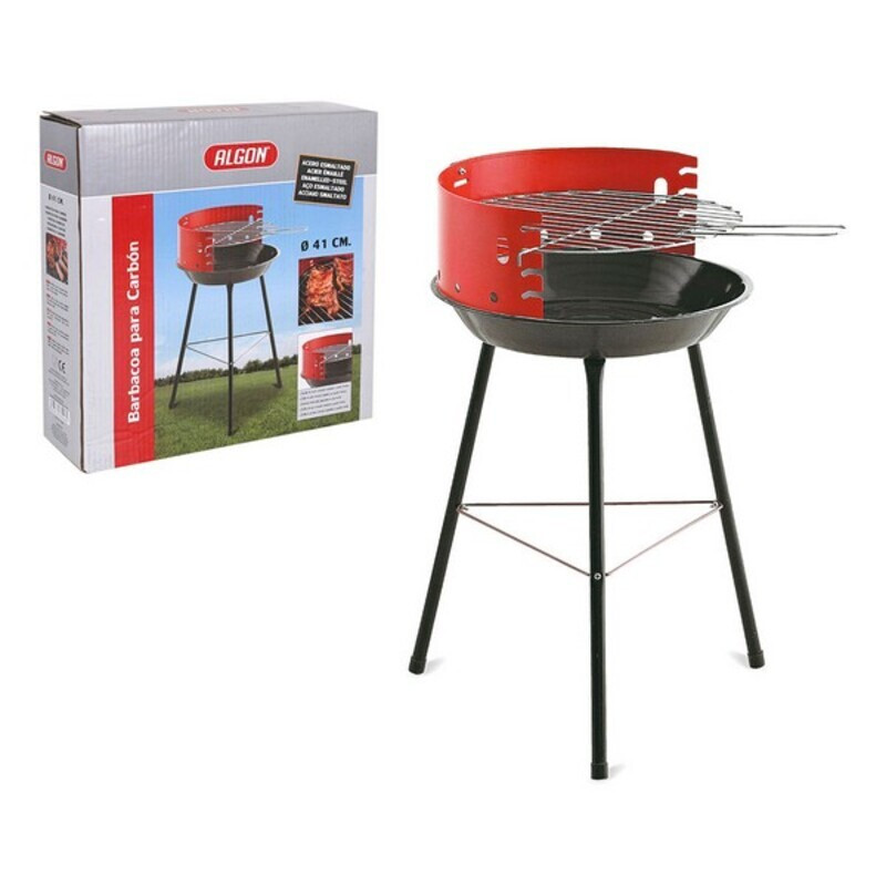charcoal barbecue with stand algon red black 51 5 x 41 x 65 cm