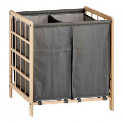 laundry basket double grey brown wood 33 x 60 x 59 5 cm